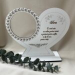 Placheta inima cu mesaj pentru sora si loc pentru glob (varianta mica)